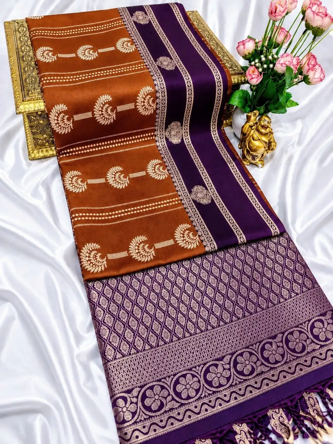 Muthu Paisley Jaal Rich Border Semi Kanchipuram Silk Saree